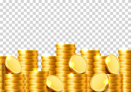 A lot of coins on a transparent background. Vector illustration