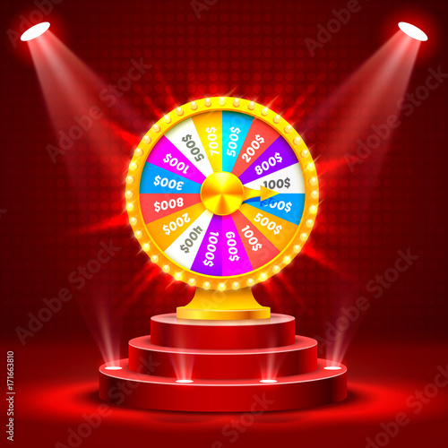 Wheel of fortune on the catwalk. isolated on red background. Vector illustration