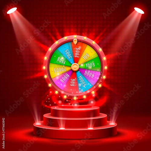 Wheel of fortune on the catwalk. isolated on red background. Vector illustration