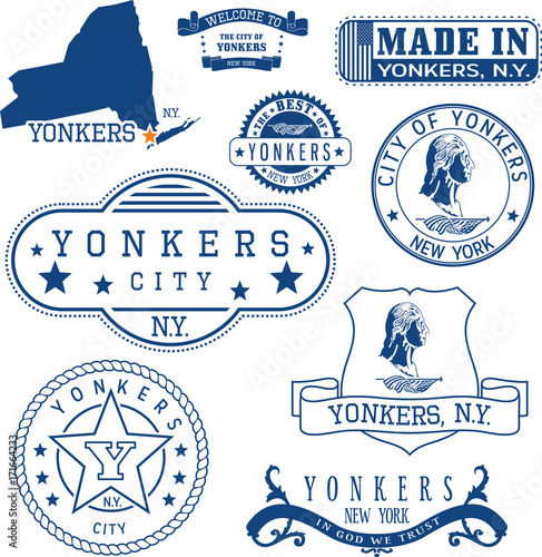 Set of generic stamps and signs of Yonkers, NY photo