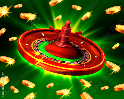 Casino roulette big win coins on the green background. Vector illustration