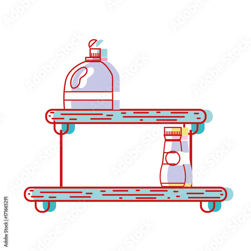 shelf with softener and detergent liquid bottle vector illustration