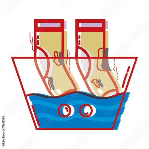 dirty socks soaking in pail with water vector illustration
