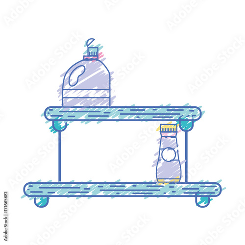 shelf with softener and detergent liquid bottle vector illustration