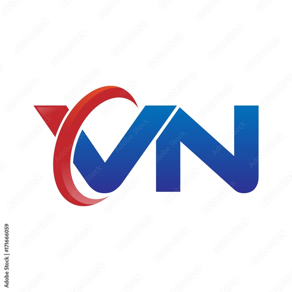 modern vector initial letters logo swoosh vn red blue modern vector initial letters logo swoosh vn red blue