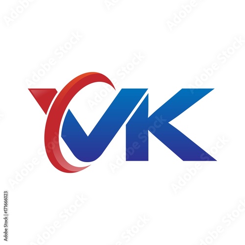 modern vector initial letters logo swoosh vk red blue