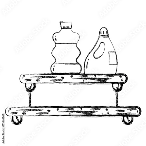 figure shelf with softener and detergent liquid bottle vector illustration