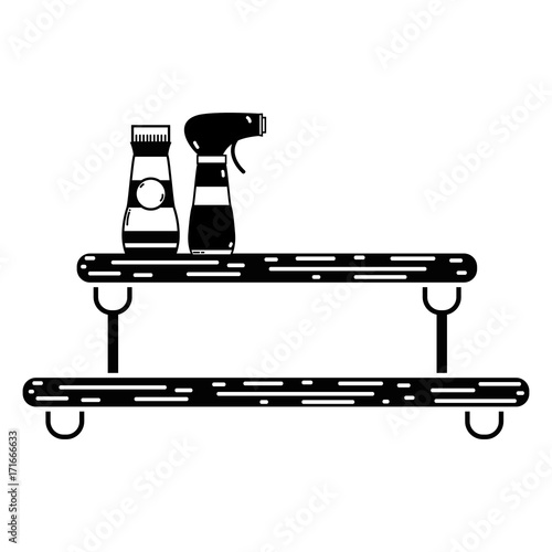 contour shelf with softener and detergent liquid spray bottle vector illustration