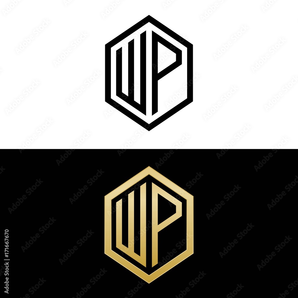 initial letters logo wp black and gold monogram hexagon shape vector initial letters logo wp black and gold monogram hexagon shape vector