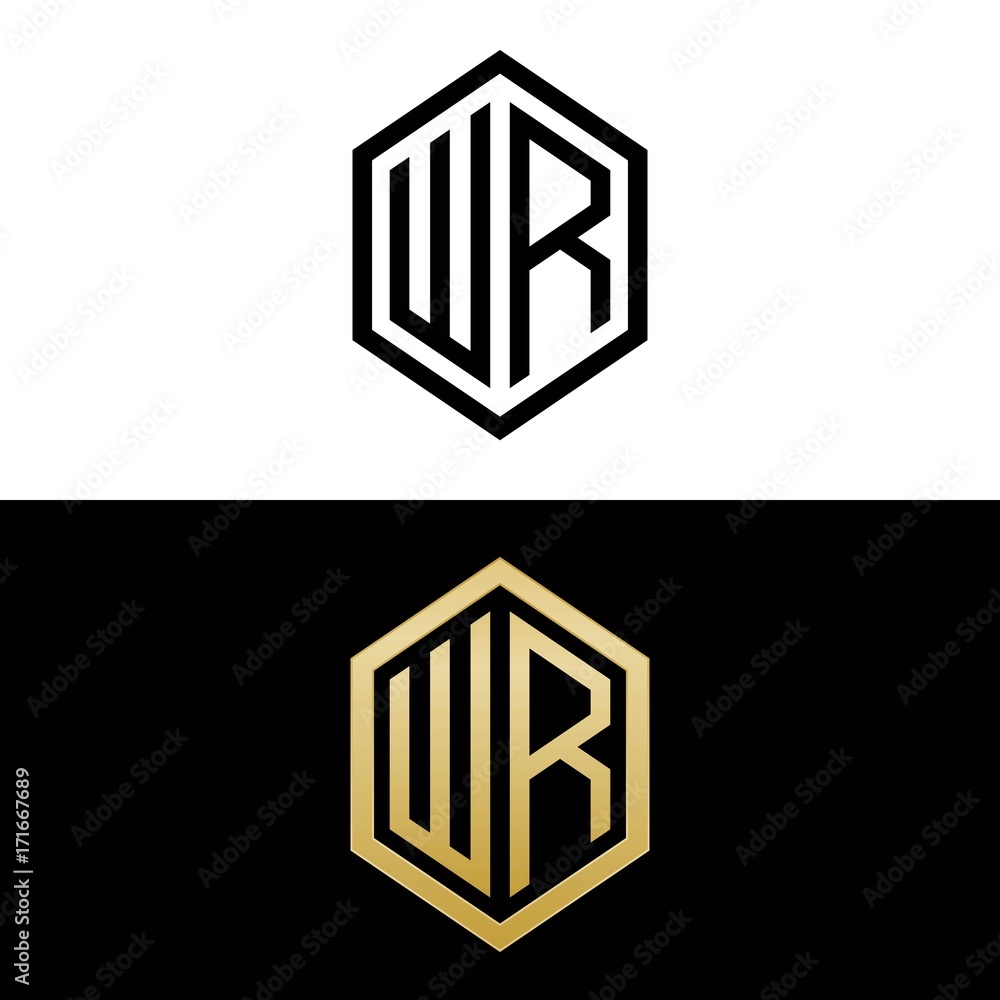 initial letters logo wr black and gold monogram hexagon shape vector initial letters logo wr black and gold monogram hexagon shape vector