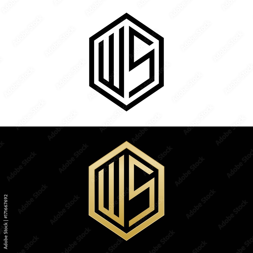 initial letters logo ws black and gold monogram hexagon shape vector initial letters logo ws black and gold monogram hexagon shape vector