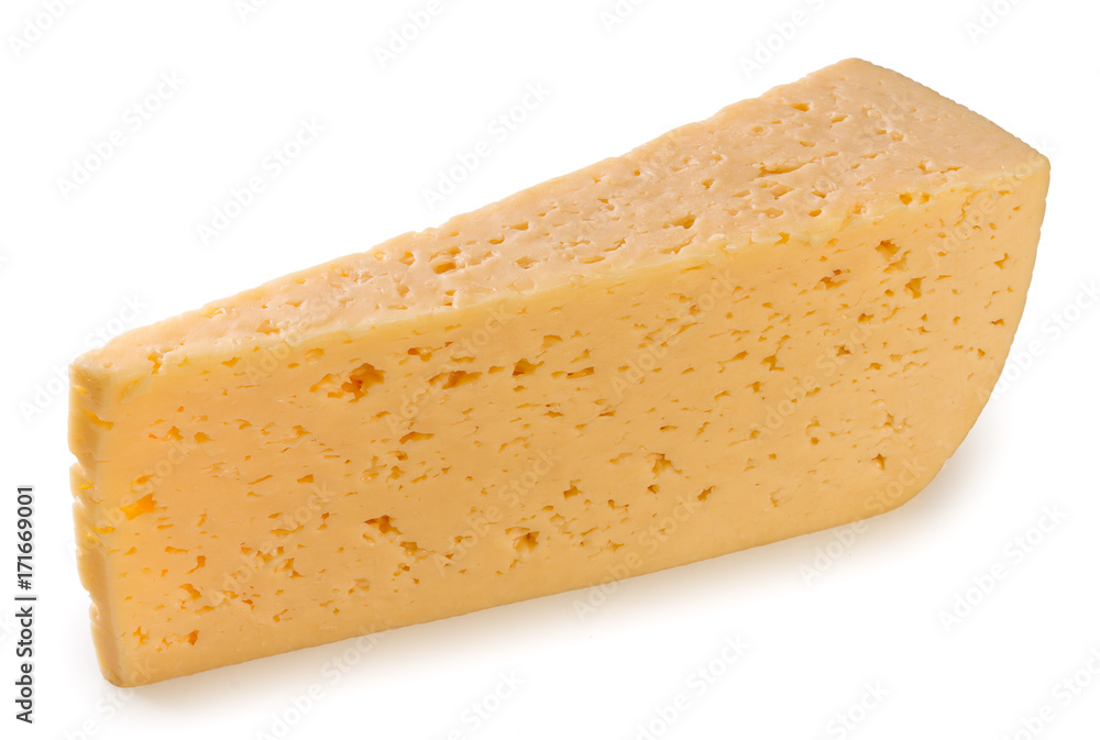 Piece of cheese isolated on a white background. Horizontal picture, close up. Piece of cheese isolated on a white background. Horizontal picture, close up.