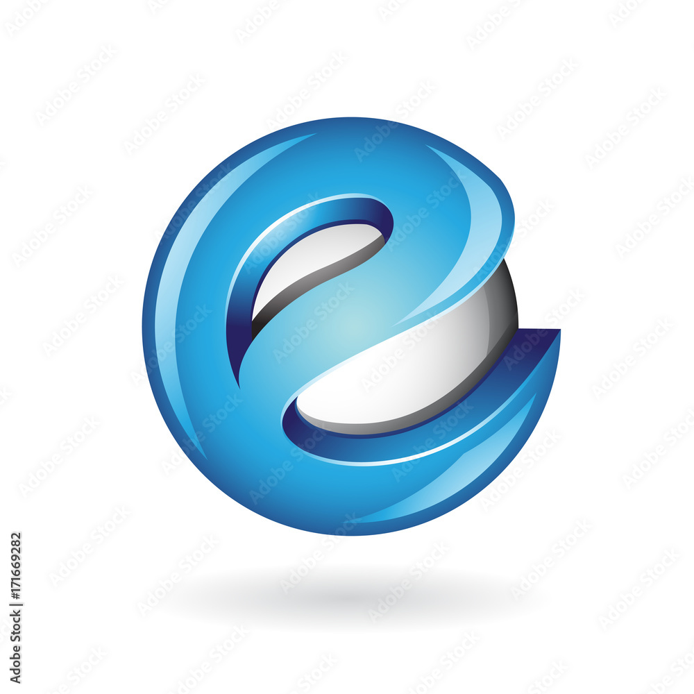 Round Glossy Letter E 3d Blue Logo Icon Round Glossy Letter E 3d Blue Logo Icon