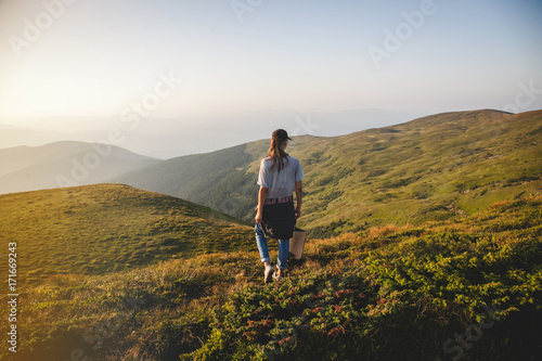 Girl Hiker in Beautiful Landscape