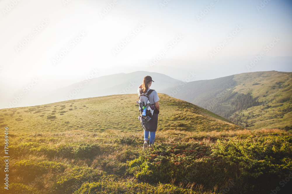 Hiker Walks into Carpathian Mountains