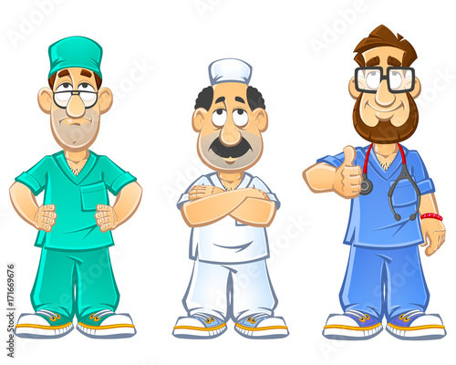 Cartoon Doctors. Gestures and emotions. A set of images.