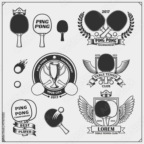 Set of ping pong labels, icons, emblems and design elements.