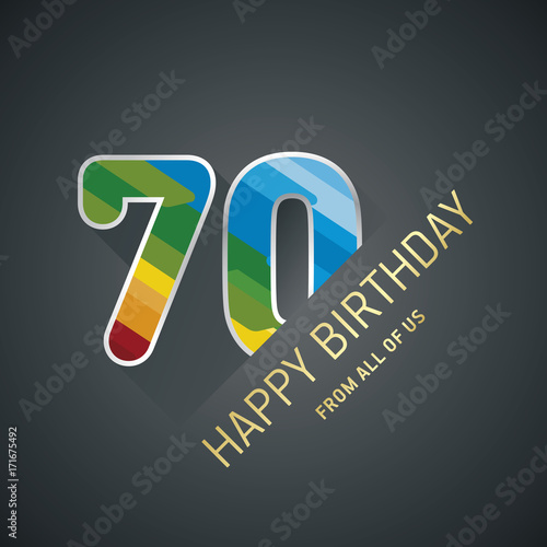 Happy Birthday 70 years color black design greeting card