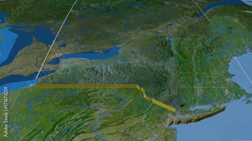 New York - United States, region extruded. Satellite