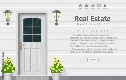 Wooden door of house, architecture background, building home real estate backdrop