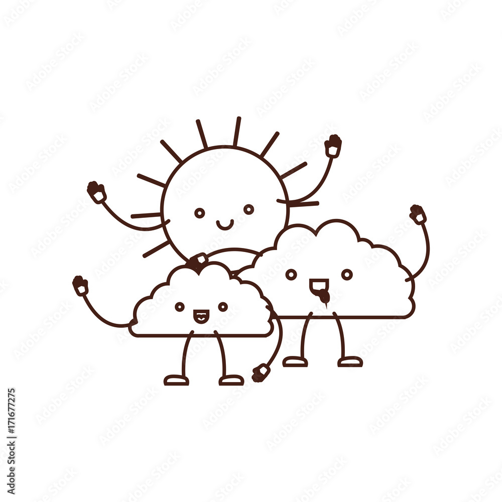 clouds with sun kawaii caricature in brown color contour vector illustration clouds with sun kawaii caricature in brown color contour vector illustration