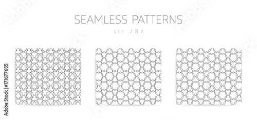 Vector seamless geometric patterns collection with editable stro