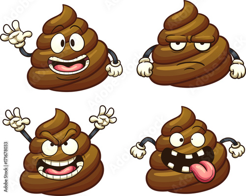 Cartoon poop character with different emotions. Vector clip art illustration with simple gradients. Each on a separate layer.  photo