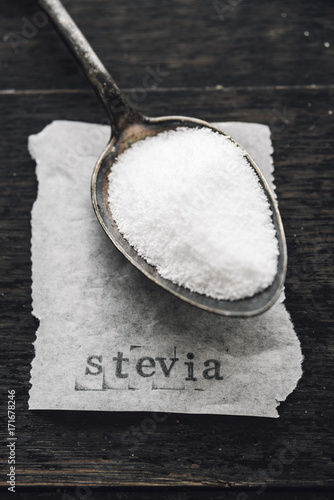 Food: Stevia sugar on a spoon photo