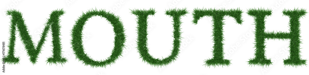 Mouth - 3D rendering fresh Grass letters isolated on whhite background. Mouth - 3D rendering fresh Grass letters isolated on whhite background.