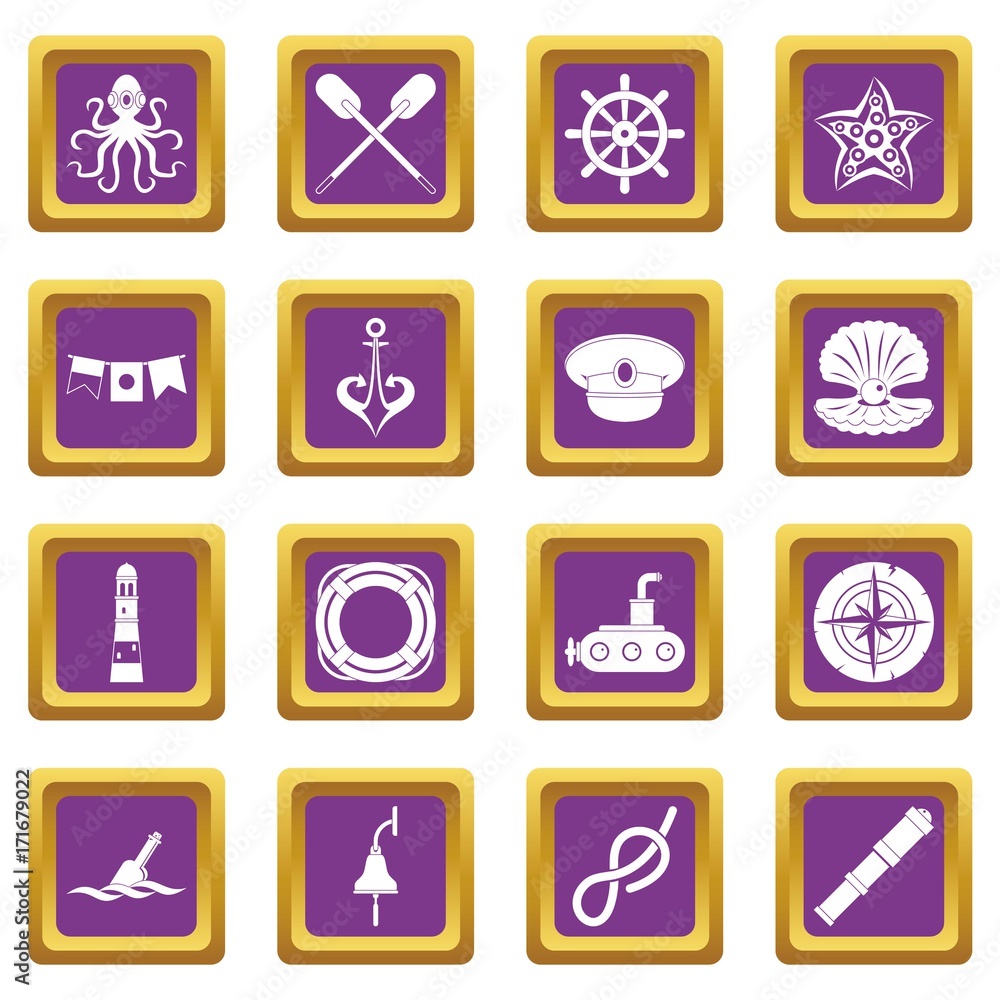 Nautical icons set purple Nautical icons set purple