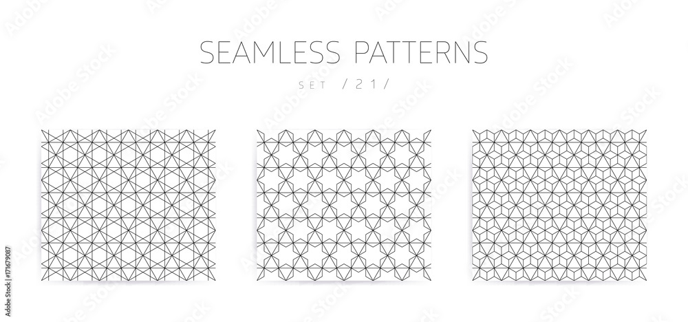 Vector seamless geometric patterns collection with editable stro