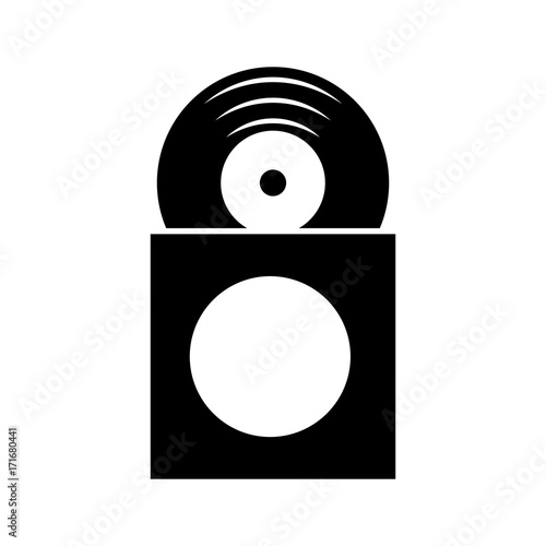 music collection album cover with vinyl record disk in papercase vector illustration