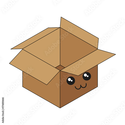 kawaii carton box icon over white background vector illustration
