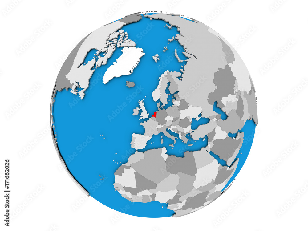 Netherlands on globe isolated