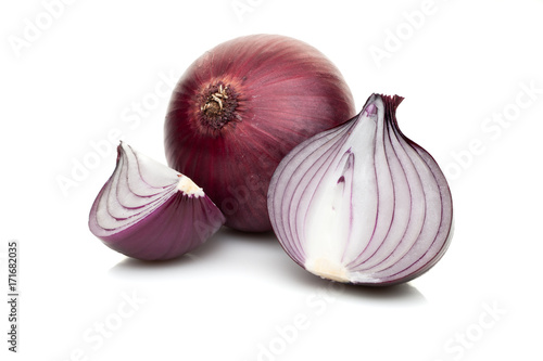 red sliced onion isolated on white background