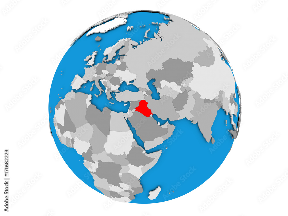 Iraq on globe isolated