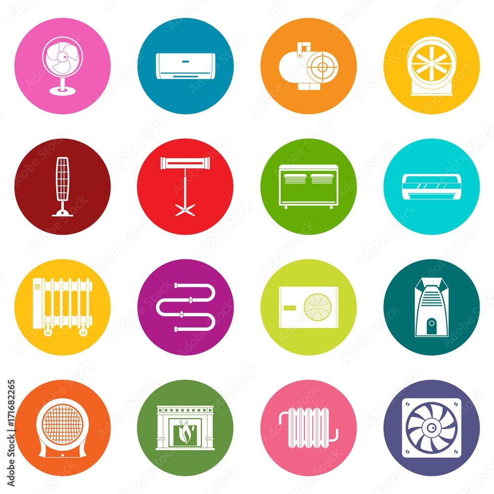 Heating cooling air icons many colors set Heating cooling air icons many colors set