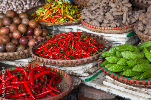 tropical spices and fruits sold at a local market in Hanoi (Vietnam)