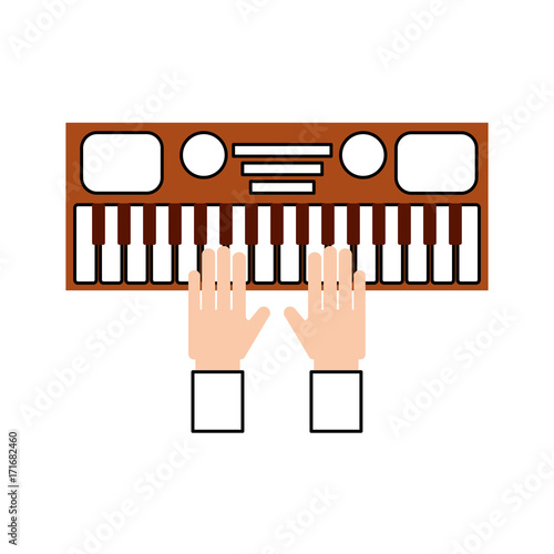 hand with synthesizer electronic instrument keyboard vector illustration