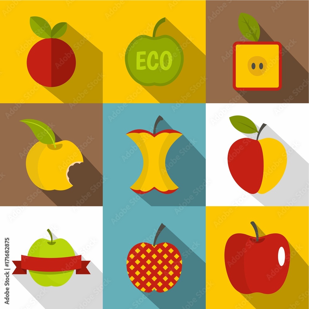 Different apple logo icons set, flat style Different apple logo icons set, flat style