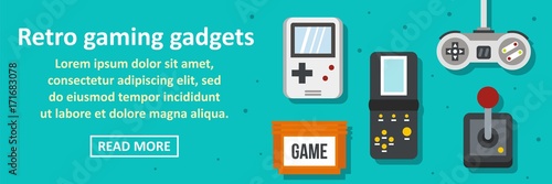 Retro gaming gadgets banner horizontal concept