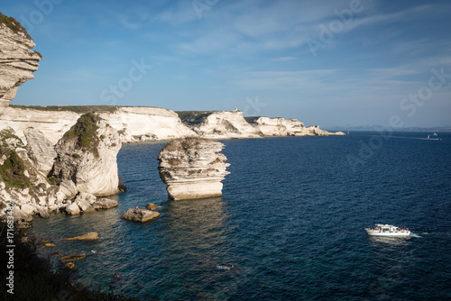 White limestone cliffs above emerald sea in Bonifacio, Corsica, France