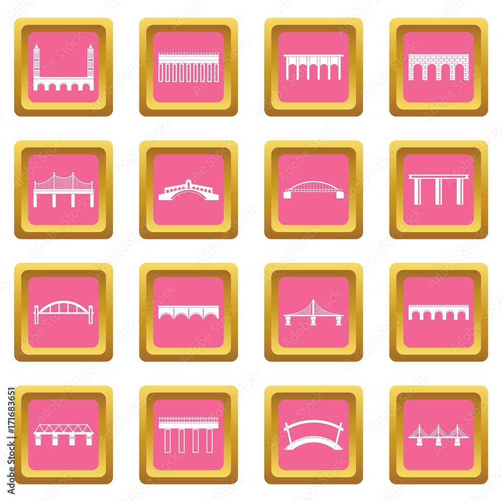 Bridge set icons pink Bridge set icons pink