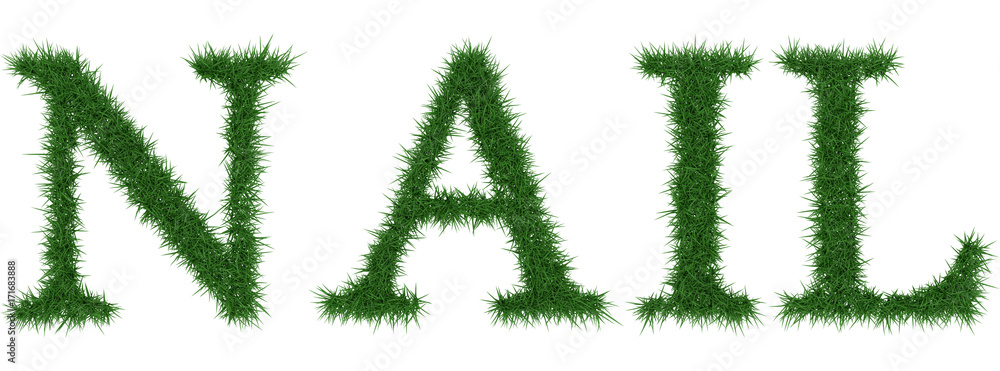 Nail - 3D rendering fresh Grass letters isolated on whhite background.