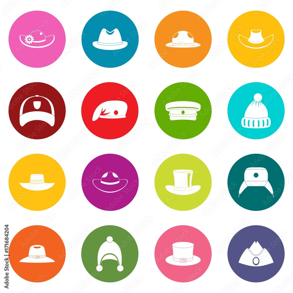 Headdress hat icons many colors set