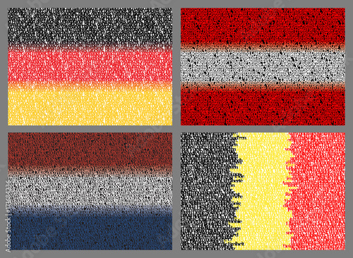 Set of 4 flags. Typography flags of Germany, Austria, Germany and Netherlands with text of national anthems. Conceptual vector image