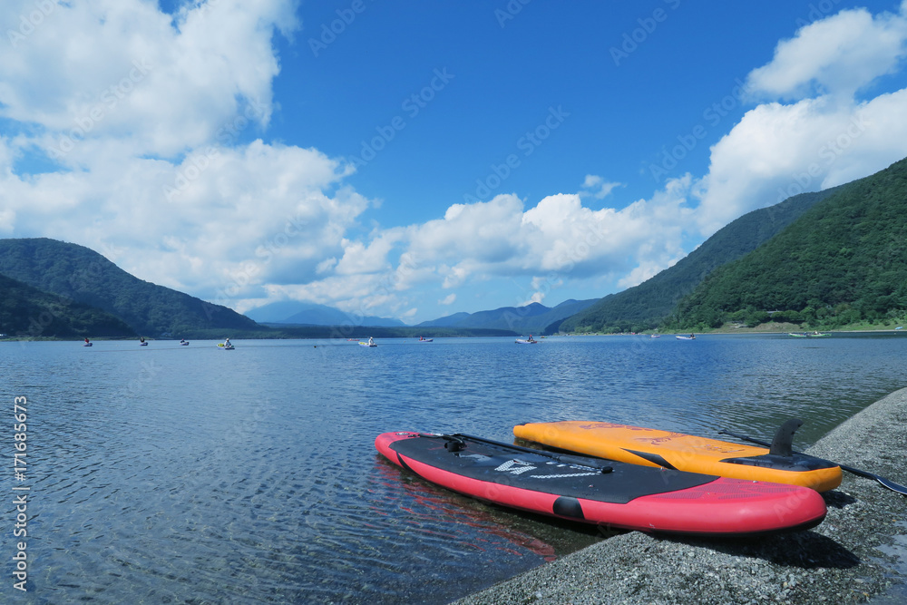 Japanese lake with SUP board