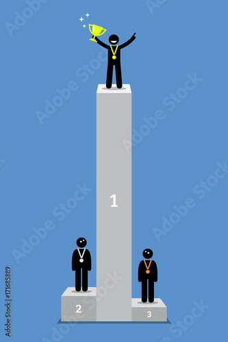 Winner takes all. Vector artwork depicts the first place winner wins all the glory, pride, and honors. The second and third place only get a small fraction from the overall rewards. 