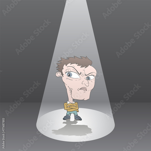 Cartoon man in focus light