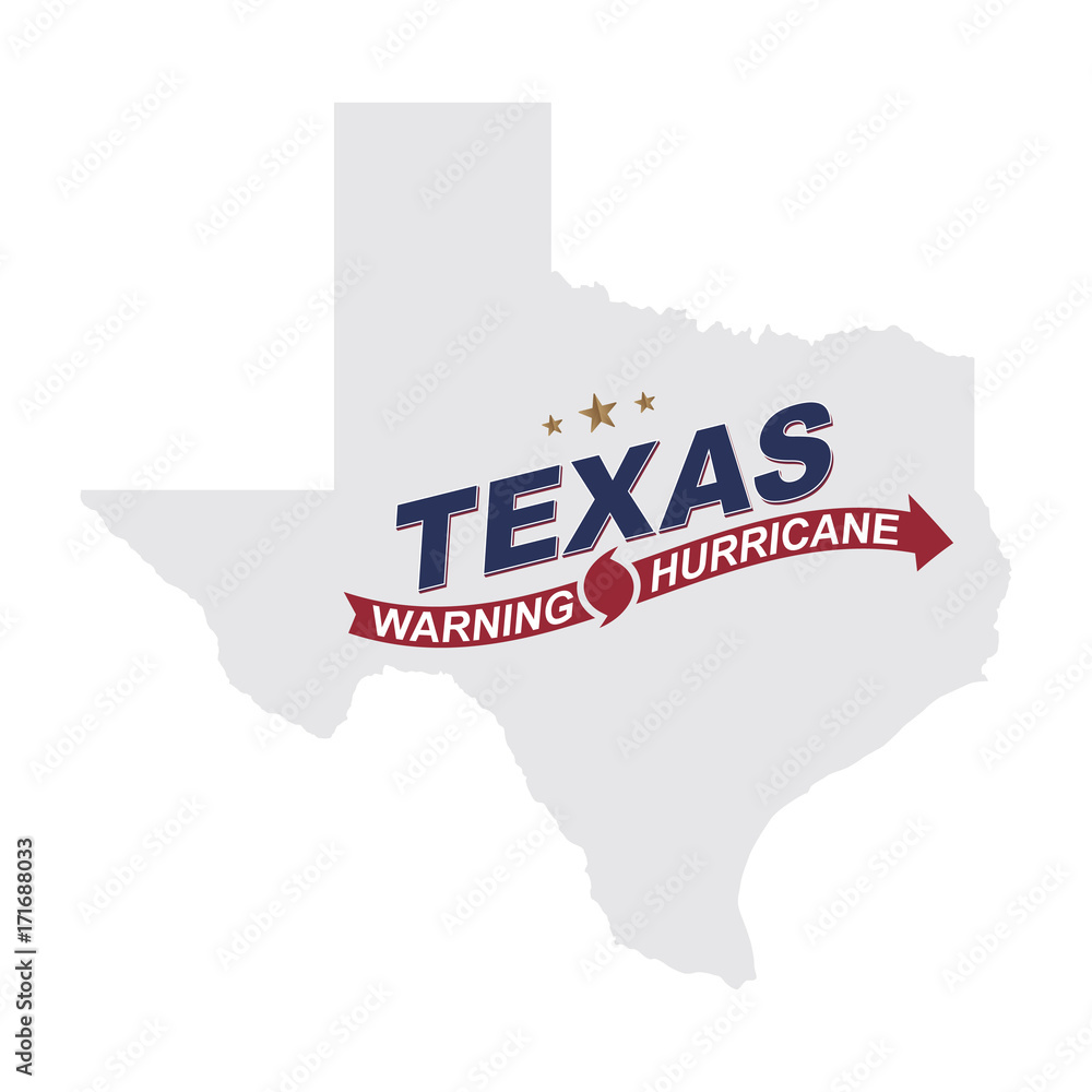 Obraz premium Warning hurricane in Texas. Symbols with maps and arrows on a white background. Flat vector illustration EPS 10.